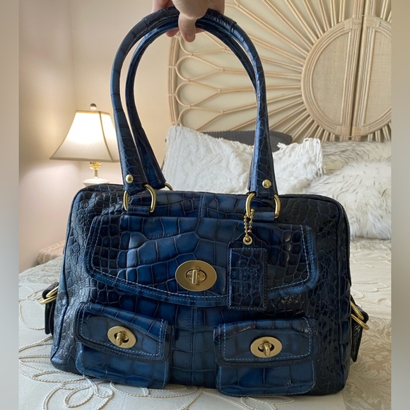 Coach RARE VINTAGE Blue Croc Embossed Legacy Leather Satchel - Picture 3 of 16